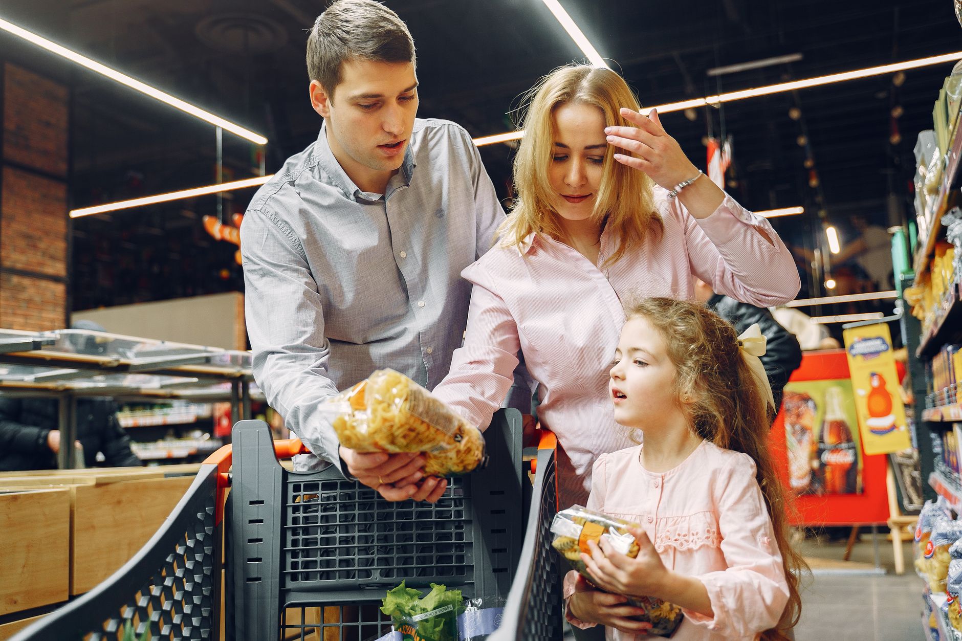 homeschool family doing shopping in the grocery store