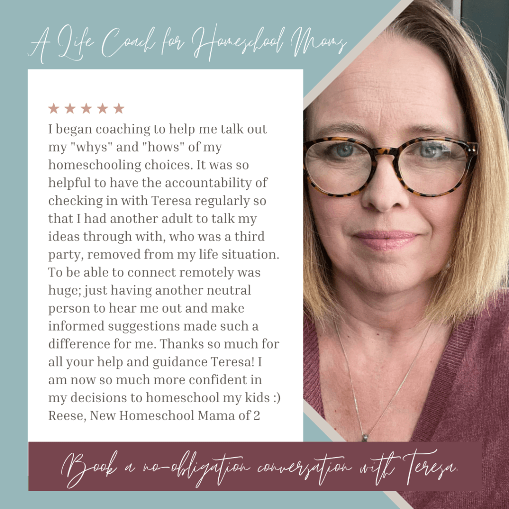 Coaching with Teresa Wiedrick to overcome homeschool mom imposter syndrome & how to build confidence as a homeschool mom.