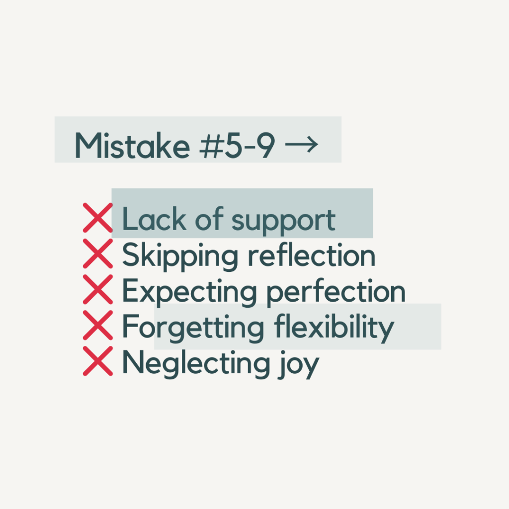 "mistakes 5 through 9 that make your first year of homeschooling stressful — lack of support flexibility perfection and joy"