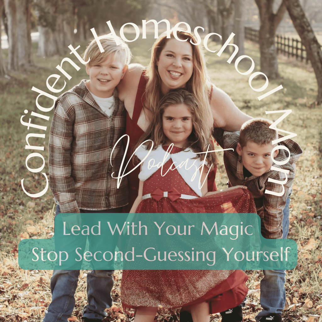 Homeschool mom spending time with her children in a fall field, reflecting the journey of learning to stop second-guessing yourself as a homeschool mom.