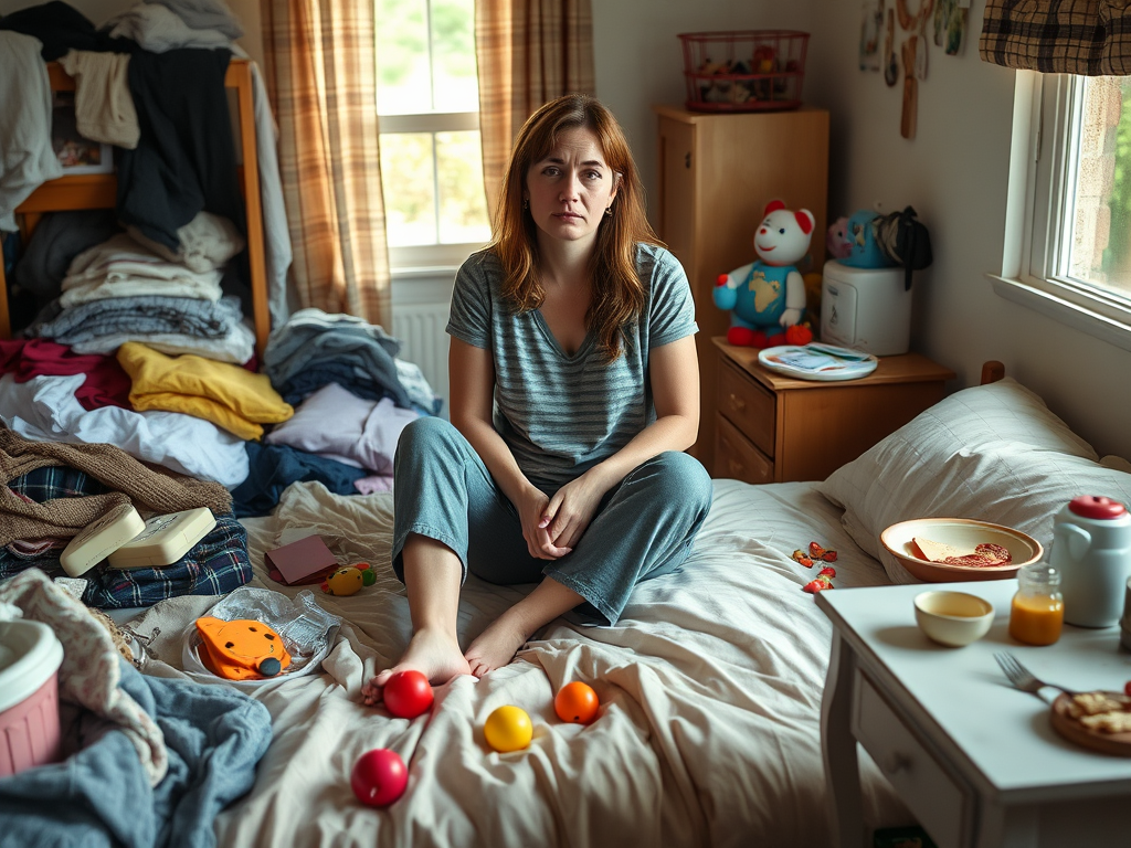 A perfectionistic homeschool mom holding her child — a tender moment of presence that becomes possible when she finally lets go of proving herself.