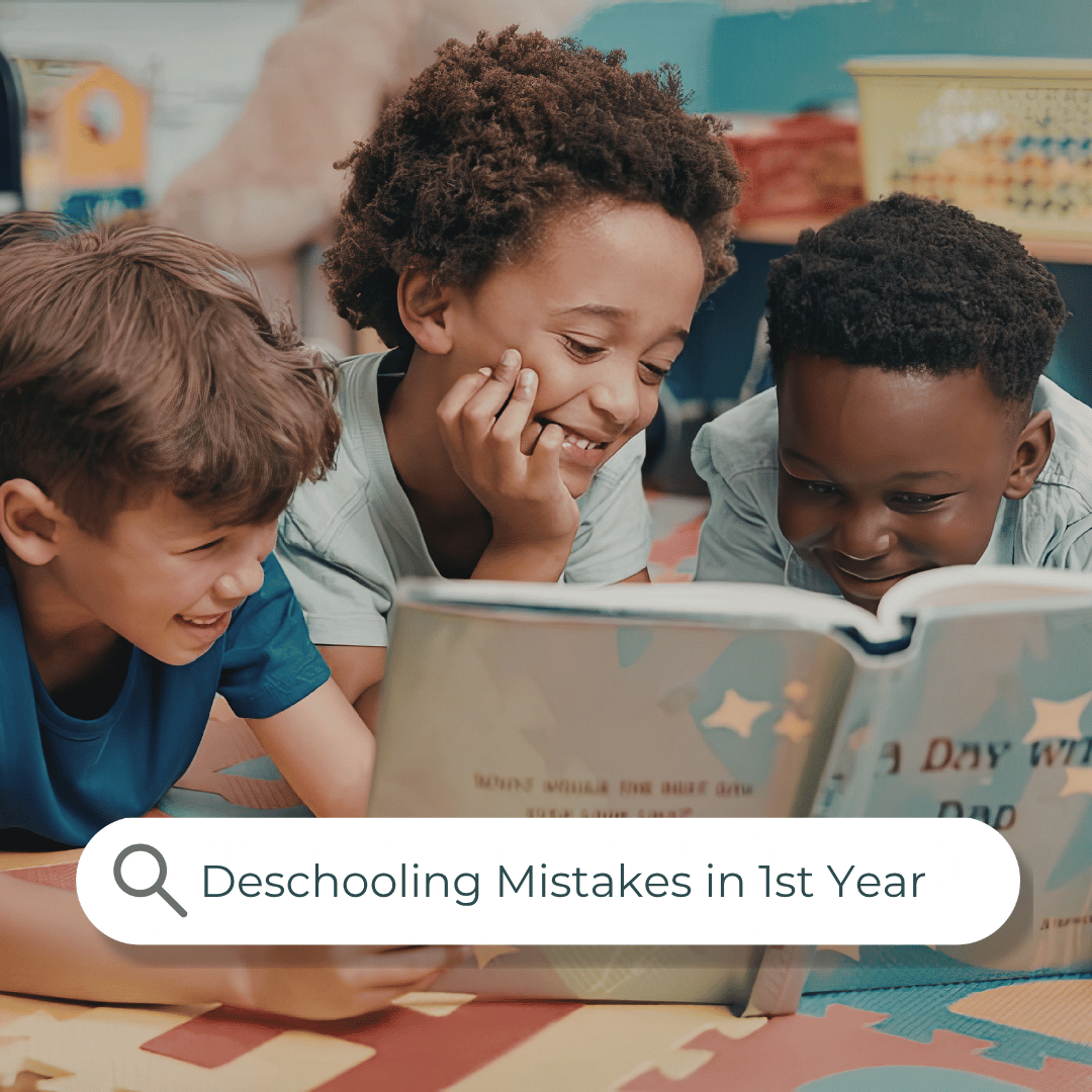 deschooling mistakes first year homeschool - three children reading together - Teresa Wiedrick Homeschool Life Coach