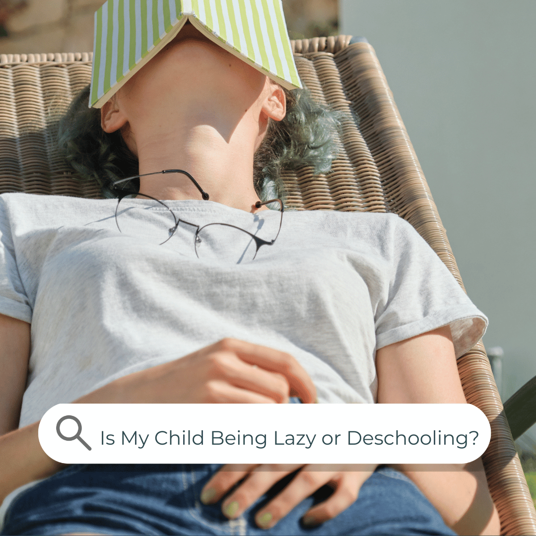 A teen girl lying on a chair outside with an open book spread over her face — illustrating the signs your child needs to deschool that are often misread as laziness or disengagement.
