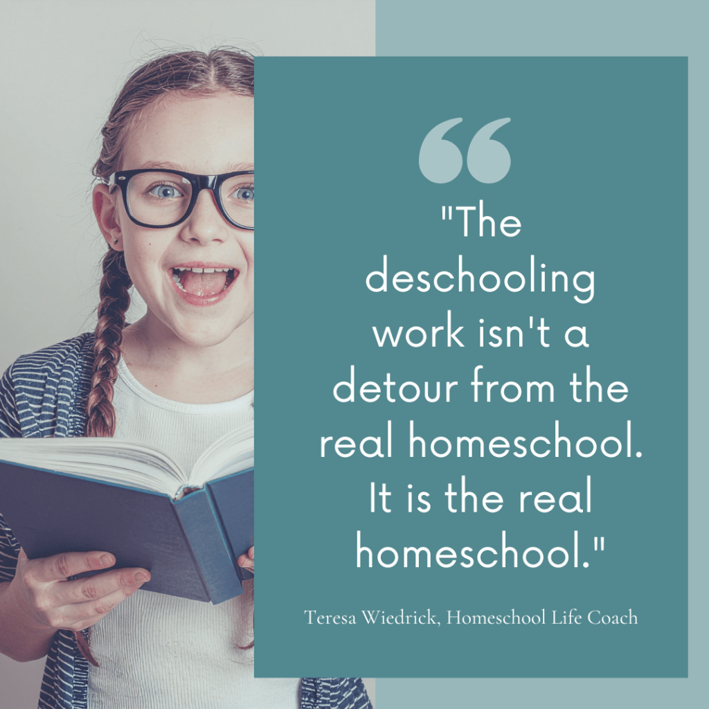 A girl joyfully reading a book of her own choosing — what child-led learning looks like once you stop misreading the signs your child needs to deschool and get out of the way.