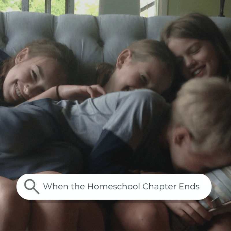 Four homeschool kids laughing together before transitioning from homeschooling to public high school