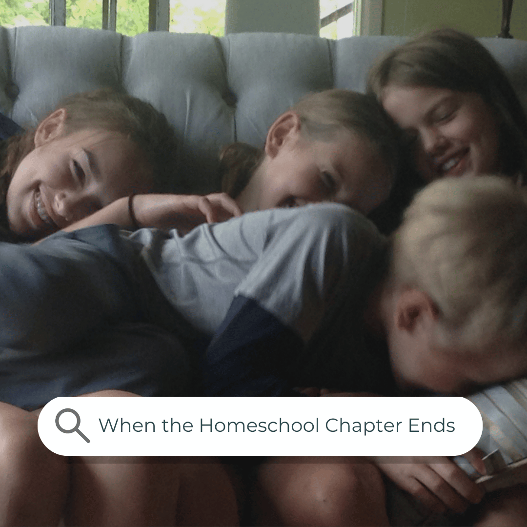 Four homeschool kids laughing together before transitioning from homeschooling to public high school